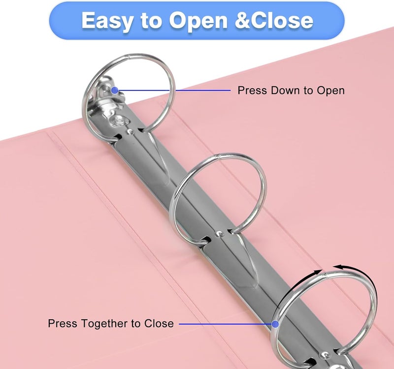 COMIX Standard 3 Ring Binder 2 inch with Clear View Cover, 2" Round Ring View Binder Holds 400 Sheets of US Letter Size Paper, 6 Pack (Pink) - Image 4